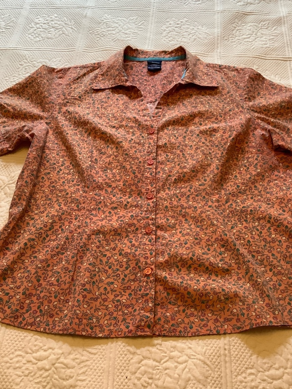 Basic Editions Short-Sleeve Button-Down Shirt - Rust Floral Print - Picture 3 of 8